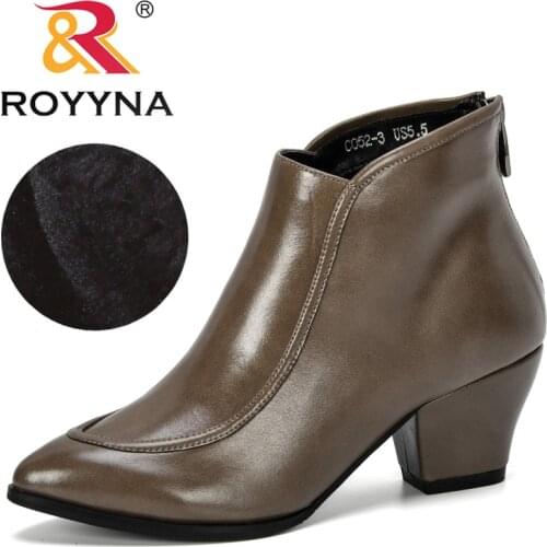 ROYYNA 2019 New Arrival Women Boots High Heels Ankle Boots For Women Pointed Toe Winter Shoes Women Outdoor Ladies Trendy Boots