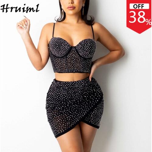 Dress Sets Womens Outfits Korean Style Strapless Top and Skirts Summer Women Suit Set Elegant Diamonds Decorated Club Women Sets