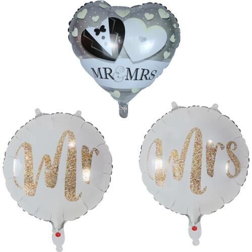 10pcs 18inch Round White Gold Glitter Print Mr&Mrs LOVE Foil Balloons Bride Mariage Wedding Decor Valentines Day Event Supplies