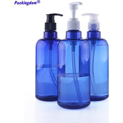 10pcs Empty Plastic Screw Pump Bottle Dispenser Blue Refillable Shampoo Hair Conditioner Tube Cosmetic Lotion Bottles 500ml 17oz