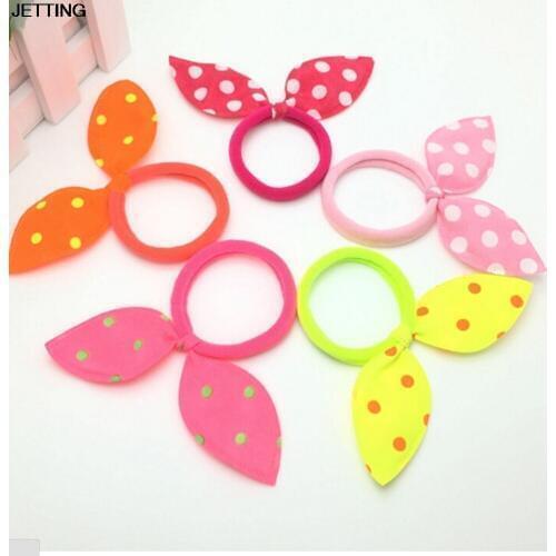 Wholesale 10pcs 45mm Super Cute Rabbit Ears Hair Holders Hair Accessories Child Girl Women Print Point Rubber Bands