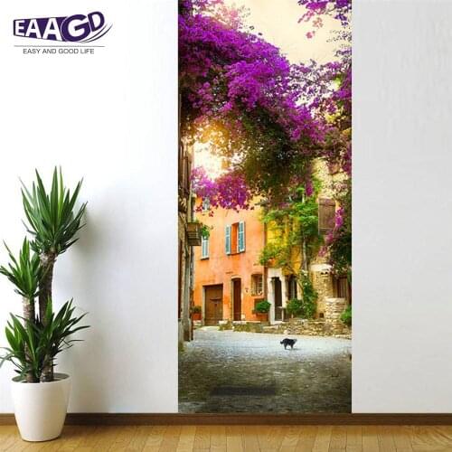 2Pcs/Set Flower Door Art Decor Home Creative DIY 3D Door Stickers Pattern for Wall Room Home Door Decor Decoration
