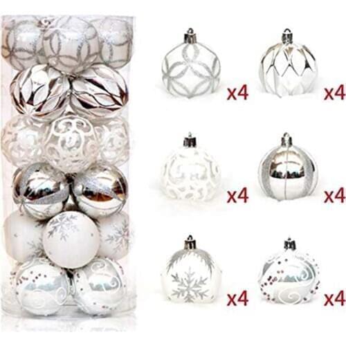 24pcs Christmas Ball Ornaments Xmas Tree Hanging Balls Decorations for Holiday Wedding Christmas Decor White