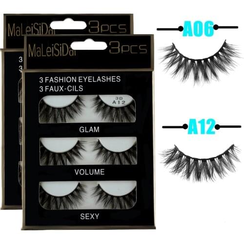 3 Pairs Natural 3D False Eyelashes Voluminous Wispy Lashes Black Thick Long Cross Fake Eye Lahes Extension Makeup Beauty tools
