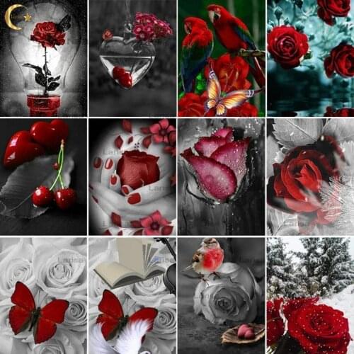 5D Diamond Painting Red Roses Cross Stitch Full Drill Square Diamond Embroidery Flowers Mosaic Picture of Rhinestones Home Decor