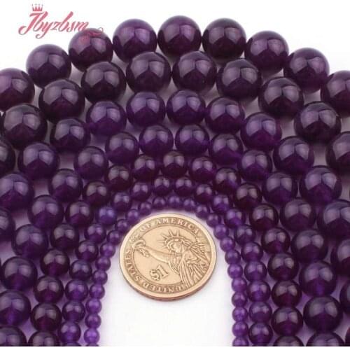 6,8,10,12mm Round Smooth Amethysts Dark Purple Jades Loose Beads Stone For DIY Necklace Bracelets Earring Jewelry Making 15"