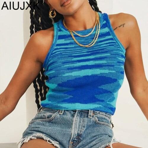 AIUJXK New Arrival Knit Crop Top Women 2021 Summer Sleeveless Y2k Tank Tops Streetwear Sexy Basic T Shirt Blue Sweater Vest
