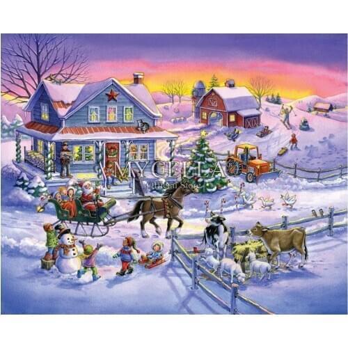 5D Diy Diamond Painting Santa Snow House Carriage Mosaic landscape Diamond Embroidery Cross Stitch Home decor Christmas Gifts