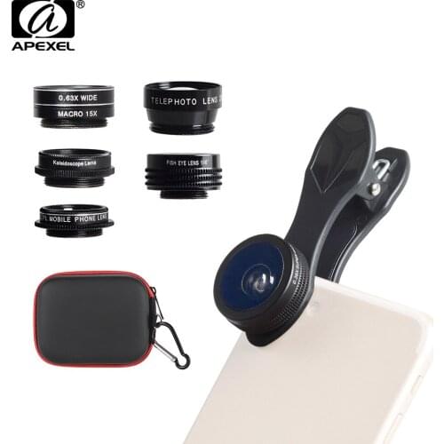 APEXEL APL-DG7 7 in 1 Lens Kit 2X Telescope Lens 0.36X Wide Angle Macro Lens CPL Kaleidoscope for iPhone Samsung Huawei Xiaomi