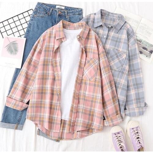 Blouse Women Shirt Spring Summer Plaid Womens Long Sleeve Loose Top Shirt Coat Blusas Mujer De Moda