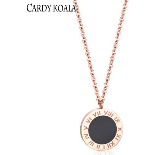 Roman numerals rose gold titanium steel simple round brand female clavicle chain couple necklace rose gold jewelry black