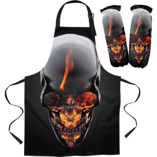 Skull Flame Apron Kitchen Household Cleaning Pinafore Barber Apron Cooking Accessories Aprons for Woman
