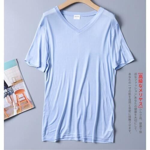 Mens spring summer thin silk T-shirt male elastic casual breathable summer silk shirt tops TB1166