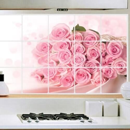 Hot sale Waterproof aluminum foil wall stickers tiled kitchen bathroom wall decoration tulip flowers plant roses decorated