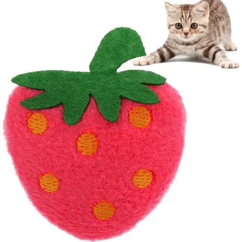 1Pcs Cat Toy Bite Resistant Pet Toy Cute Plush Creative Strawberry Shape Cat Interactive Training Cat Favors Toy Pet Supplies
