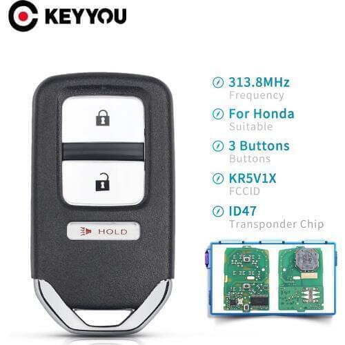 KEYYOU 3 2+1 Buttons Remote Smart Car Key Keyless Fob For Honda 2015 2016 2017 FIT HR-V 2016 FCCID KR5V1X ID47 Chip 313.8Mhz