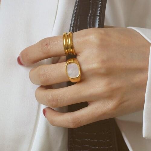 Timeless Wonder Titanium Geo Shell Band Statement Rings Women Stainless Steel Jewelry Punk Designer Top Ins Classy Luxury 4244