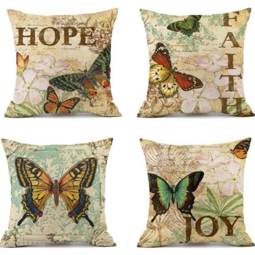 2pcs/set Flax Pillowcase Floral Butterfly Pattern Cushion Cover for Sofa Chair Car Decoration Square Pillow Case Home Textile