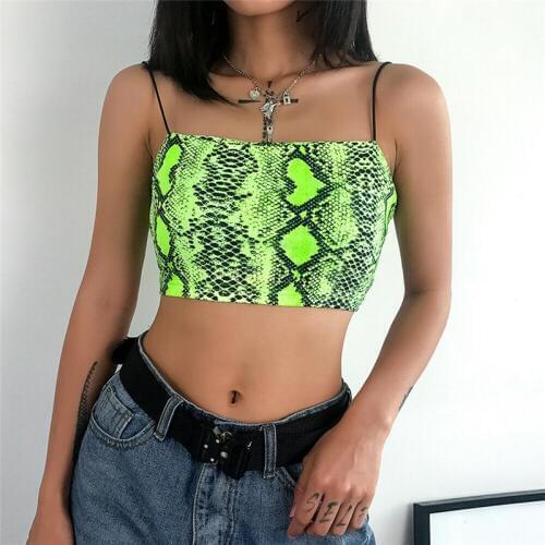 Women Summer Camis Sexy Snake Skin Print Vest Crop Tops Sleeveless Clubwear T Shirt Top Sleeveless T-shirt Streetwear Ladies Tee