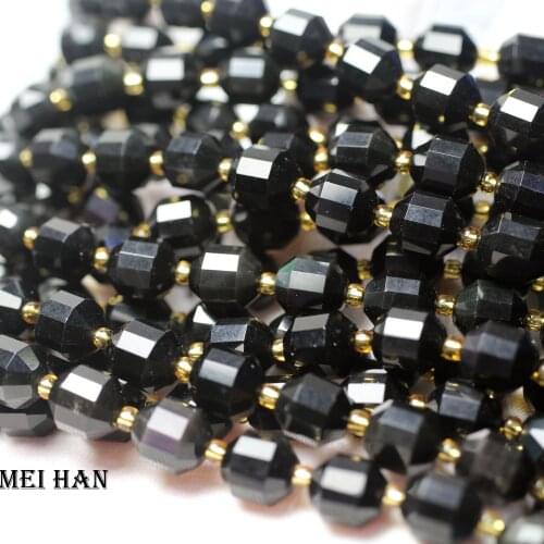 Meihan ( 1 strand) Natural balck obsidian 9*10mm faceted energy column loose beads stone for jewelry making design DIY