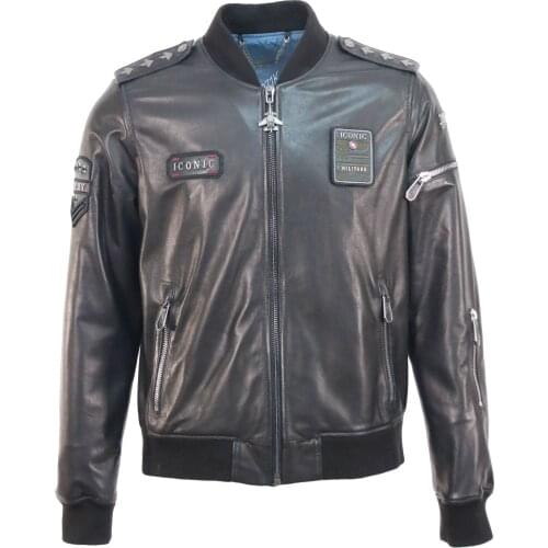 Mens Handmade Slim Fit Plane Genuine Printed Motorcycle Leather Jacket | Mens Vintage Slim Fit Biker Pouch Leather