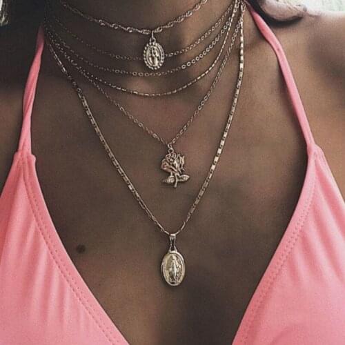 2020 New Trendy Personality Geometric Pendant Necklace for Women Exaggerated Multi-layer Clavicle Chain Female Jewelry