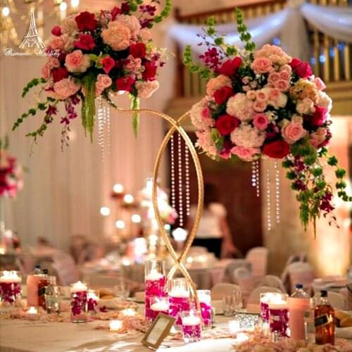 New wedding gold electroplating arched table pendulum double-headed flower stand wedding catwalk guide layout creative props