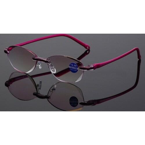 +1.0 +1.5 +2.0 +2.5 +3.5 +4.0 Frameless Anti-blue Light Reading Glasses Women Ladies Red Frame Presbyopia Eyewear Frames Light