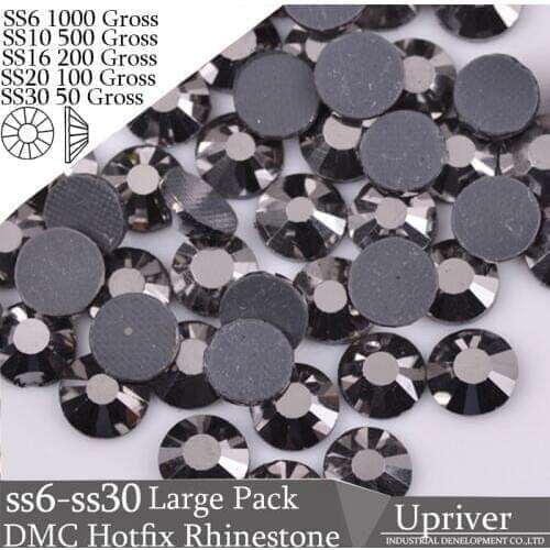 Upriver Wholesale Large Pack Bulk Packing Shiny Heat Transfer SS6 SS10 SS20 SS20 SS30 Jet Hematite Hotfix Rhinestones