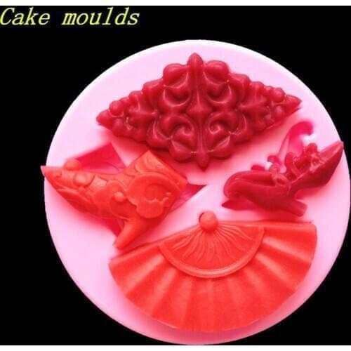 Wholesale Silicone mold K317 Mini Fan heels gemstone shape Decoration Clay mold Fondant cake mould