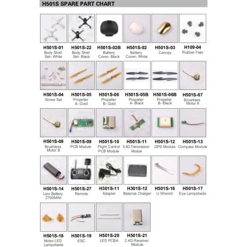 Original Hubsan X4 H501S FPV Battery Remote Control Transmission Module Blade Propeller Brushless motor ESC Parts & Accessories