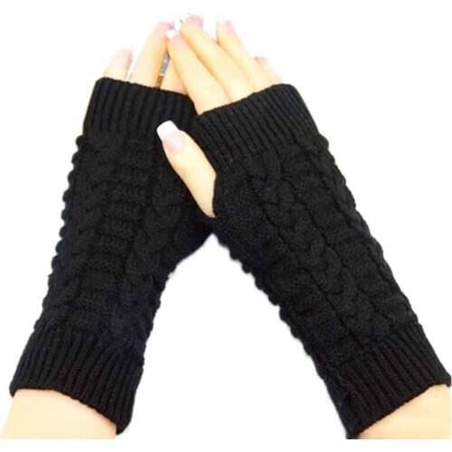 Autumn Winter Warm Knitted Fingerless Gloves Women Men Twist Crochet Knitted Gloves Warmer Thick Soft Mittens Solid Color Gloves