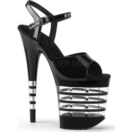 High-heeled sexy fashion lacquer sandals, 10 cm striped waterproof platform, 20 cm heel high-steel dance show sandals