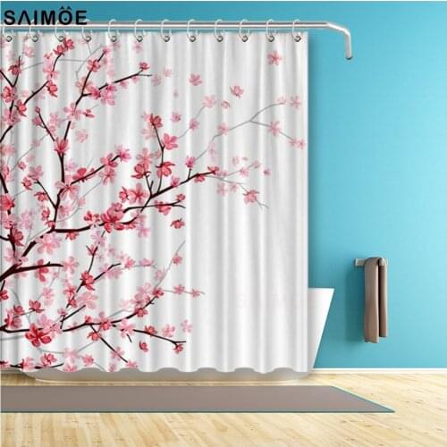 Pink Cherry Blossom Shower Curtain for Bathroom with 12 Hooks Floral