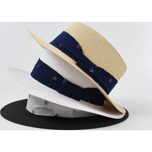 Womens Summer Hat Unisex Topper Hat for Men Bow Sun Protection Cap Female Flat Top Wide Brim Hat Sun Hats Straw Hat Beach Hat