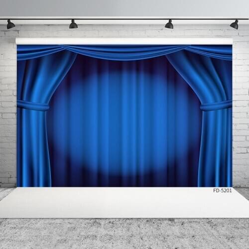 Blue Curtain Stage Photography Background Vinyl Cloth Backdrop Photo Studio for Portrait Children Baby Theater Show Photoshoot