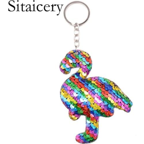 Sitaicery Colorful Sequins Flamingo Keychain Charms Paillette Pendants Bird Keyring DIY Mermaid Keychain Jewelry Accessories