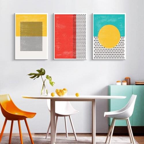 Nordic Simplicity Wall Art Red Yellow Blue Wave Dot Line Drawing Abstract Canvas Prints For Minimalis Living Room Home Decor