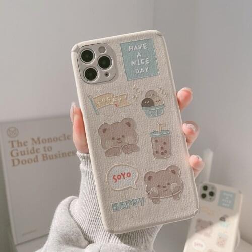 Sweet chocolate Bubble tea bear Embossing art Phone Case For iPhone 12 11 Pro Max XR XS MAX 7 8 Plus 7Plus case Cute Soft Cover