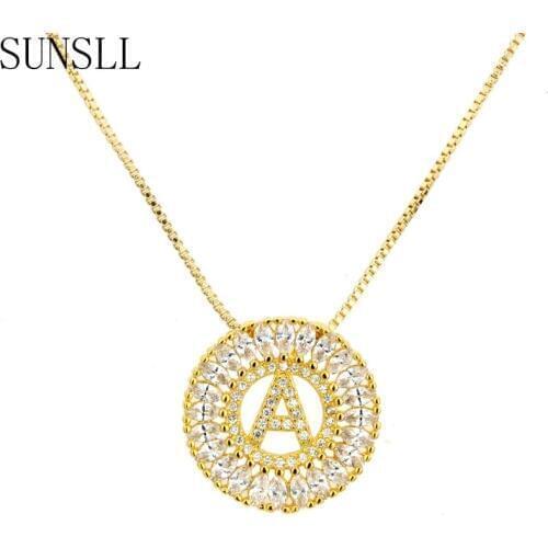 SUNSLL Golden Color Copper Cubic Zirconia A-Z 26 letter necklace Womens Fashion Jewelry CZ Colar Feminina Gift