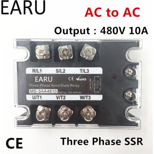 TSR-10AA SSR-10AA Three Phase Solid State Relay AC90-280V Input Control AC 30~480V Output Load 10A 3 Phase SSR High Power AA4810