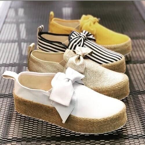 Womens Straw Woven shoes hemp rope platform flat shoes ladies solid color Slip On Round Toe Boat Shoes soft Casual Single shoes