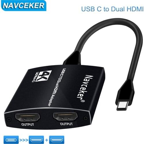 USB C to 2 HDMI Dual 4K Displays Digital AV Adapter for 2020-2016 MacBook Pro, Mac Air/iPad Pro, Dell XPS 13/15,Surface Pro 7/Go