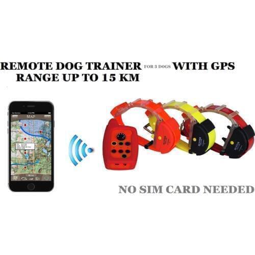 WATERPROOF DOG TRAINER WITH GPS TRACKER FOR 3 DOGS 15KM RANGE