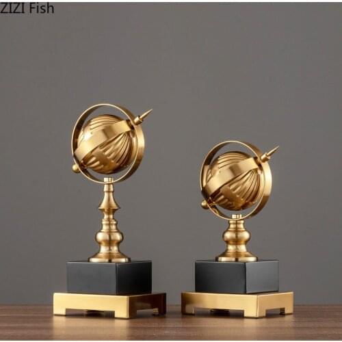 Rotatable Globe Ornament Office Study Desktop Decor Metal Crafts Statuette Crystal Artwork Living Room Decoration Furnishings