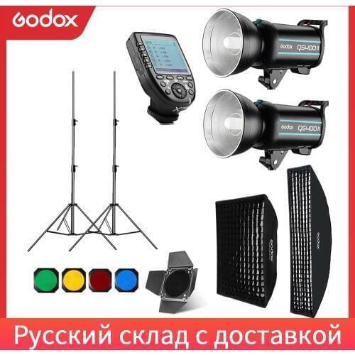 Godox QS400II 2x 400Ws Photo Studio Flash Lighting,Softbox,XPRO Trigger,280cm Light Stand,Barn Door,Flash built-in Receivers