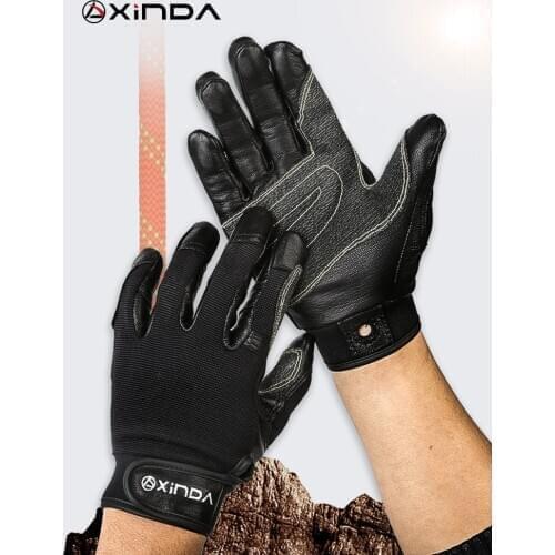 XINDA professional Outdoor Sports full Finger Cowhide Climbing Gloves Rock Climb Downhill Hiking Anti Slip Wear resistant gloves