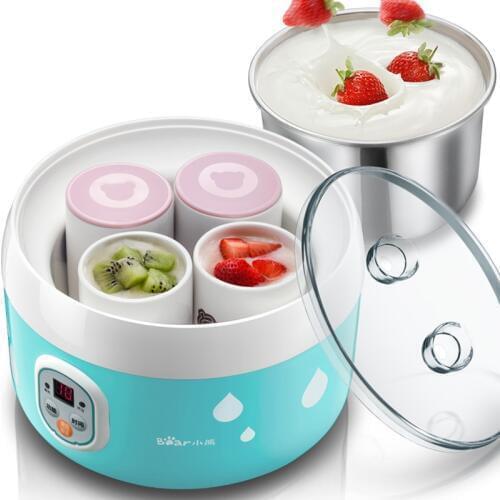 Bear Microcomputer control Timing Yogurt maker 304 satinless steel liner 1L +4 pieces 125ml ceramics cup 135x196mm