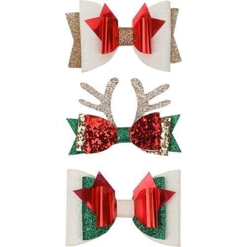 2020 New Year Christmas Snowman Hair Clip Xmas Elk Antlers Hair Bows Baby Girl Hairpins Natal Party Hair accessories For Girls