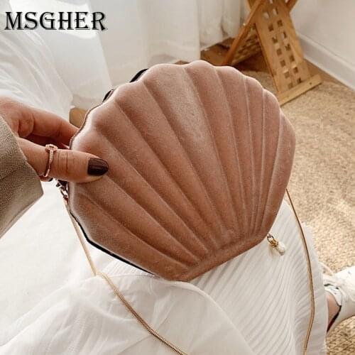 Women Chain Bag Shell Shape Shoulder Bag 2021 Spring Velour Crossbody Bag Women Fashion Small Handbag
